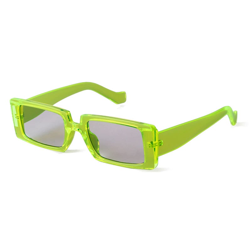 GIFIORE Trendy Rectangle Sunglasses Retro Cool 90s Vintage Fashion Narrow Square Frame UV400 Protection (Neon Green) - Image 1